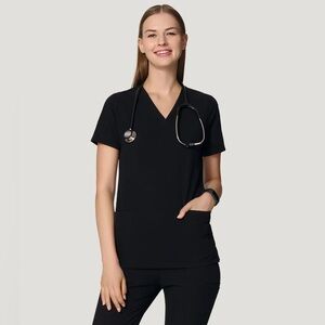 New Mandala 6 Pocket V-Neck Scrub Top - Black - Size XL